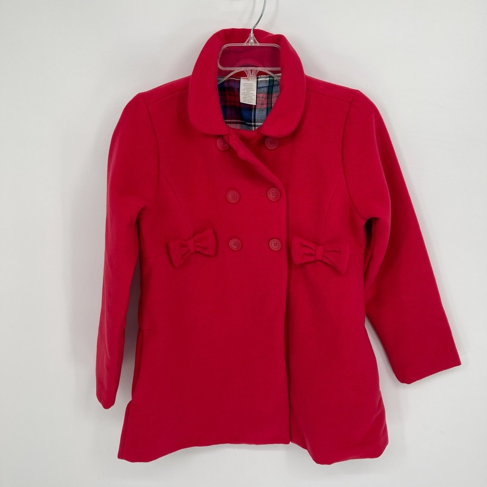 Gymboree Girl's Red Double Breasted Bow Fleece Holiday Warm Pea Coat Size 12